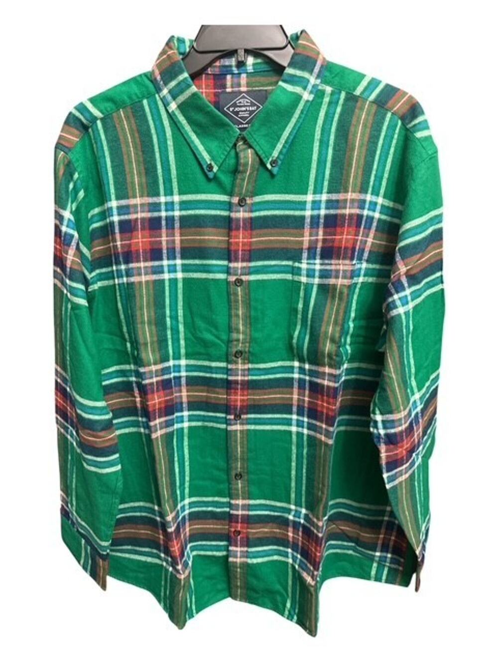St Johns Bay 3XLT Shirt Lux Green Plaid Pocket Classic Fit Super Soft Flannel